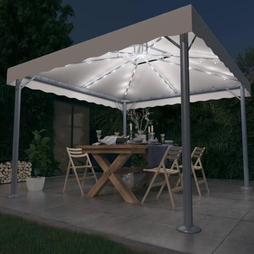 ARKEM Pavillon mit LED-Lichterkette 300x300 cm Cremeweiß Aluminium Pop Up Pavillon Wasserdicht Stabil Winterfest