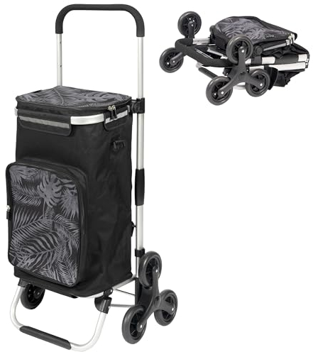 eluno Einkaufstrolley OKEL, Treppensteiger, klappbarer Handwagen, inkl. 2 Kühlfächern, Einkaufswagenhalterung, Einkaufschip, Reflektorstreifen, schwarz