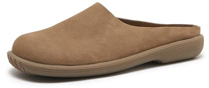 FunParrot Women's Casual Fashion Mule Clog Comfortable Indoor Outdoor All Day Leather Upper Insole Soft Rubber Sole Durable (Camel, 8)