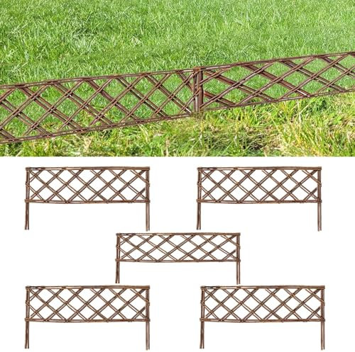 Weptrivion staketenzaun 100cm hoch, Weideneinfassung, 5-teiliges Set, Gartenzaun für Garten-Rasenkantenzaun, aus Korbgeflecht, Garten-Rasenschutzgeländer(Size:35X100CM)