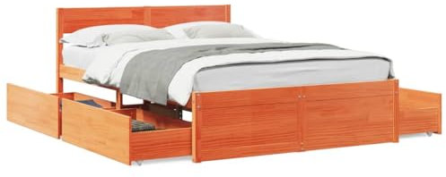 Iiaky Massivholzbett ohne Matratze Wachsbraun 140x190 cm Holz Bett Massivholzbett Bed Frame Bettgestell Bett Holz Kiefernholz