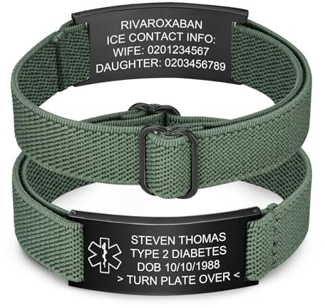 FLHEART Personalisierte Notfallarmband Medizinisches Alarm Armband - Elastische Verstellbare SOS ID Armband mit Gravur Diabetes Epilepsie Allergie Telefonnummer Notfall Armbänder Herren Damen