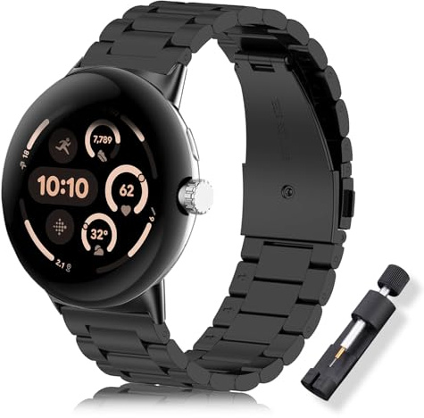 ToVioc Armband kompatibelt med Google Pixel Watch 4 45 mm, justerbara ersättningsarmband i rostfritt stål, metallarmband, kompatibla med Google Pixel Watch 3 45 mm, Pixel Watch 3 45mm, Rostfritt stål