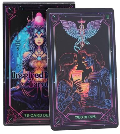 Pzuryhg Cartas de Oráculo de Neón - Juego de la Fortuna del Tarot, 78 Piezas para Principiantes - Versión Inglesa