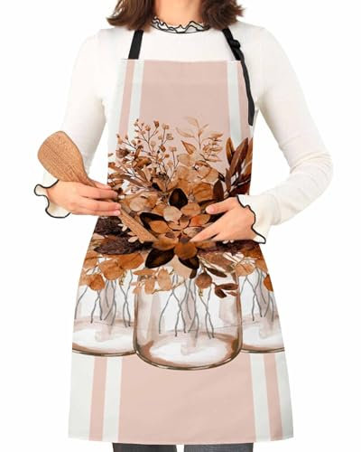 Backschürze, Frühling Eukalyptus Streifen Sommer Blätter Weiß Malschürze Premium Arbeitsschürze Verstellbare Bastelschürze Für Kochen Malerei Restaurant 70X84Cm