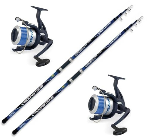 Canna Pesca Surfcasting Orata Serra Spigola Kit 2 Canne Gr. 200 Mt. 4,20 + 2 Mulinelli 7000 Combo