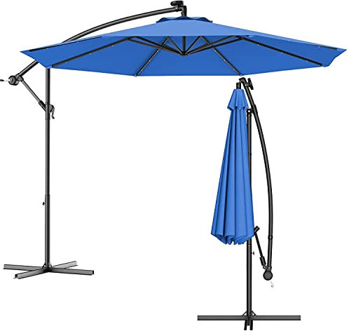 3M Cantilever Parasol with Solar Powered LED Lights for Garden Patio and Swimming Pool Blue