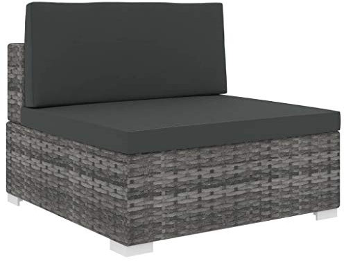 CINDERFUL Modular-Sofa-Mittelteil 1 STK. + Auflagen Poly Rattan Grau,Rattan Sofa Mittelteil mit Sitzpolster Modular und witterungsbeständig für den Außenbereich Gartensitzmöbel