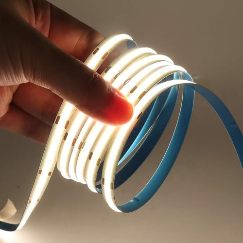 Wisada Dimmbar COB LED Streifen 2m, 12V 320LEDs/m Flexibler LED Lichtband, Innenbereich Nicht Wasserdichte Naturweiß COB LED Band Lichterketten mit Berühren Dimmer & Netzteil für Weihnachten