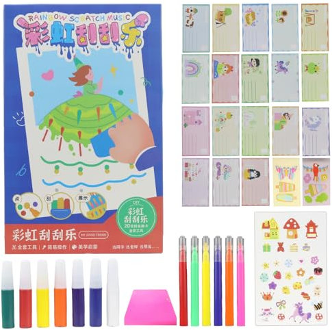 Cosmeria Regenbogen Kratzbilder Für Kinder, DIY Scratch Painting Set, Kreative Kratzpapier Kunst Für Kindergeburtstag Und Party Aktivitäten.(B)