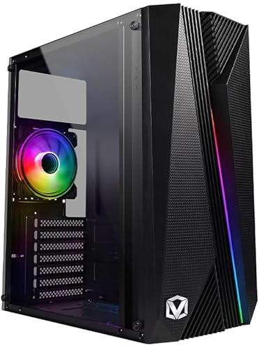 Vibox VTX-1 Boîtier de jeu PC ATX, panneau latéral en verre trempé, ventilateur RVB de 120 mm, noir