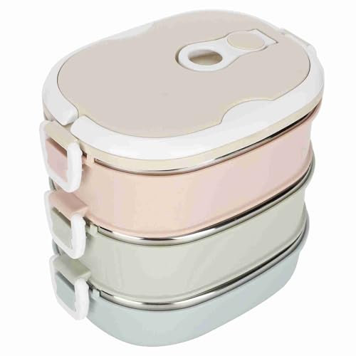 RASTKY Caja de Lonchera Térmica Contenedor de Alimentos de Acero Inoxidable Portátil para Viajes de Trabajo Escolar, Oculto Utensilios de Cocina (Monocapa) (Doble capa) (3 niveles)