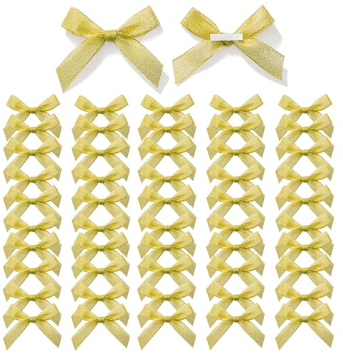 MORSUNBELA Fiocchi Piccoli Decorativi Oro Fiocco per Regali Autoadesivo Regalo per Confezioni Regalo San Valentino Matrimonio Natale 50 Pezzi