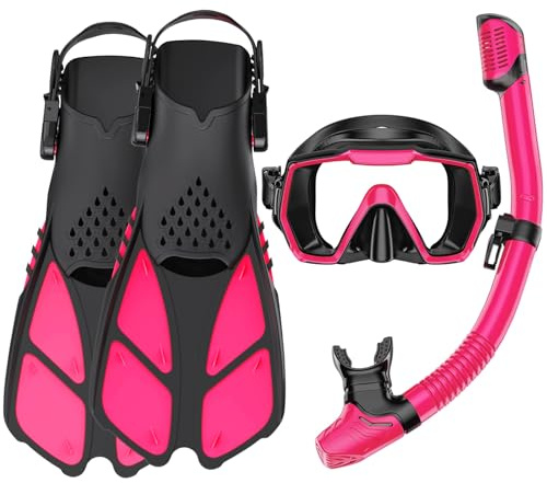 HH HHAO SPORT Schnorchelset Erwachsene mit Flossen, Tauchermaske, Dry Top Schnorchel und Tragetasche