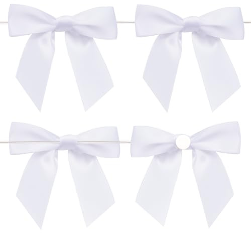 jijAcraft Weiß Kleine Schleifen Selbstklebend: Dekoschleifen mit Draht für Hochzeit 9×8.5cm Fertige Geschenk Schleife Kommunion 24 Stück Satinschleifen für Basteln Ästen Weihnachtsbaum