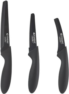 Viners Assure 3 Piece Prep Knife Set Stainless Steel Blades with Squared Tips for Safety, Non-Stick Coating, Soft Grip Handles, Rust-Resistant, Includes Beak Peeling, Utility & Serrated Paring Knives