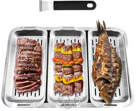 Paniers de grill pour grill extérieur, panier de grillade rectangle en acier inoxydable, barbe à barbe à barbe à légumes Grill, accessoires de grill pour le poisson, viande, fruits de mer, crevettes