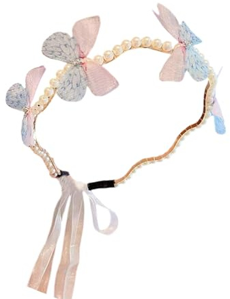 alloneslife Haarreif für Mädchen, Schmetterlings-Perlen, Kronen für Königin, Geburtstag, Stirnbänder, Foto-Requisiten, elegante Kostüm-Kopfbedeckung