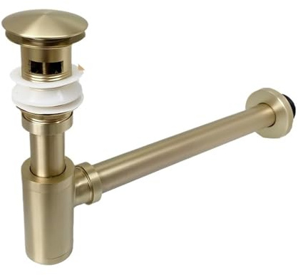 MWAHJU Bottle Trap Matte Brushed Gold Bathroom Wash Basin Waste Trap Plumbing Washroom Sink Bottle Trap Renovation Pop Up Drain Stopper(Matte Gold Overflow)