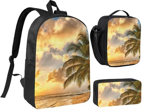 YFSGDLBN Ensemble sac d'école, sac à crayons et sac à déjeuner Motif palmier hawaïen coucher de soleil 43,2 cm