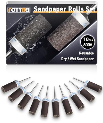 10 Pièces 600 Grains Tambours de Ponçage pour Outil Rotatif Dremel, Manchons de Ponçage avec Tige de 1/8 pour Polissage et ponçage du métal