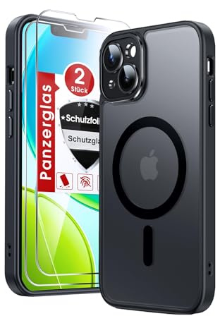 LeYi für iPhone 13 Hülle mit Panzer Schutz Glas 2X[ für MagSafe] Handyhülle i Phone 13 Case Kameraschutz Displayschutz Folie Magnetisch Anti-Rutsch Matt Schwarz Schutzhülle Cover iPhone13- Schwarze
