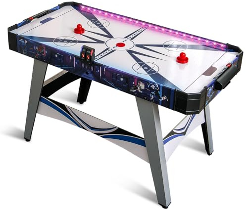 HOMASIS Hockey da Tavolo con 2 Spingitori e Dischi, Poggia Piedi Regolabili, Motore Potente da 12 V, Segnapunti, Air Hockey da Tavolo per Famiglia, Bar, Casa, 137 x 65 x 86 cm