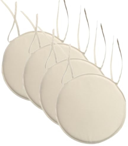 L S U 35cm Round Seat Pads with Ties Waterproof Bistro Chair Cushions for Garden Patio Office Chairs (BEIGE PK 4)