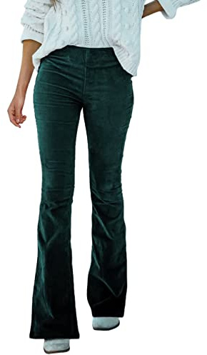 Pantaloni in velluto a coste, da donna, elasticizzati, a vita alta, in vita alta, in corduroy, stile vintage, casual, a gamba larga, per il tempo libero, invernali, caldi pantaloni da jogging casual