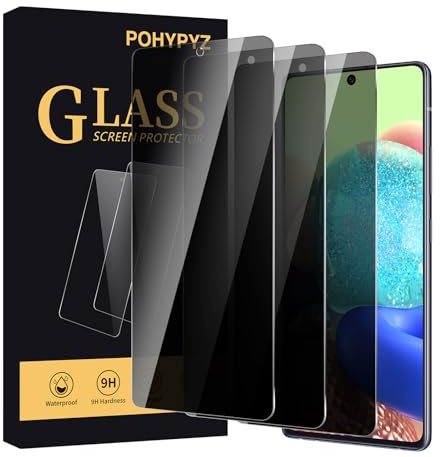 POHYPYZ 3 Pack Privacy Screen Protector for Samsung Galaxy A71/A72/A73，3 Privacy Screen Protector，Anti-Spy Tempered Glass, 9H hardness，Full Coverage, Case Friendly
