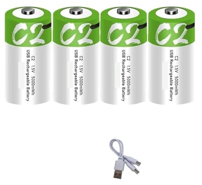 1,5 V 5000 MWh C Größe LR14 Li-Po-Akku Typ C Ultraschnelles Laden For Taschenlampen-Gasherd-Elektronik(4 Battery 2 cable)