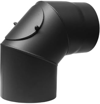 PARKANEX Tuyau de poêle coudé à 90° avec ouverture de nettoyage Ø 130 mm En acier de 2 mm Pour poêle à bois, cheminée Noir