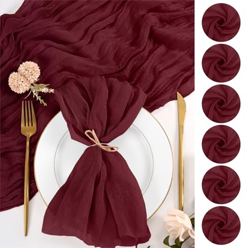 24 Pcs Burgundy Cheesecloth Napkins 50x50 CM Cloth Napkins Bulk Rustic Boho Gauze Dinner Napkin Cloth Washable Table Napkin for Wedding Party Bridal Baby Shower Table Decor