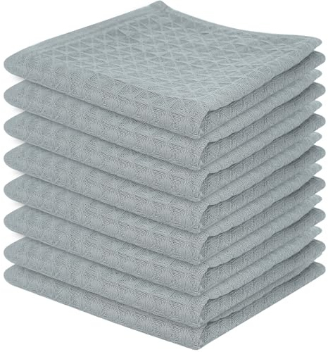 samsto Kitchen Cloths 100% Cotton, Grey Waffle Dish Cloths for Washing Up, Soft Lint Free Cotton Cleaning Cloths, Pack of 8, 30 x 30 cm