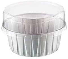 100 pirottini in alluminio da 125 ml for dolci, budini, mousse, dessert, cupcake, con coperchio, stampo for muffin e pasticceria Tazze di Carta da Torta(Silver)