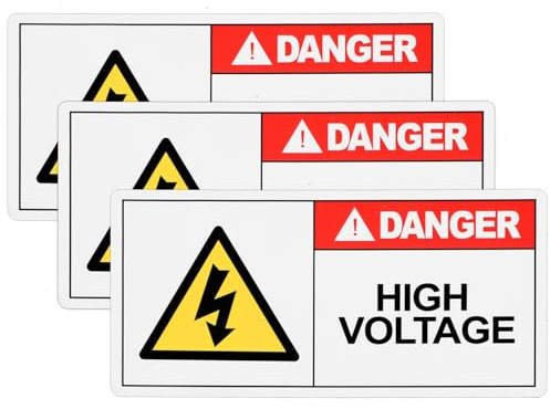 3Pcs Danger Voltage Warning Sticker, Self-Adhesive Electrical High Voltage Label, Waterproof UV-Resistant Safety High-Voltage Sign for Electrical Equipment
