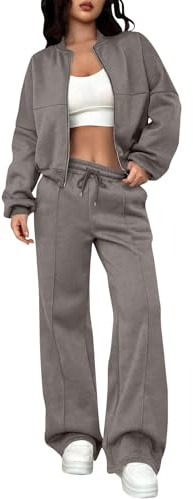 Ladies Tracksuit Sets Womens Lounge Wear Ladies Tracksuit Set Casual 2 Piece Outfit Zip Up Pullover Top and Wide Leg Pants Tracksuits Linen Cot Track Suits Joggers for Women Uk