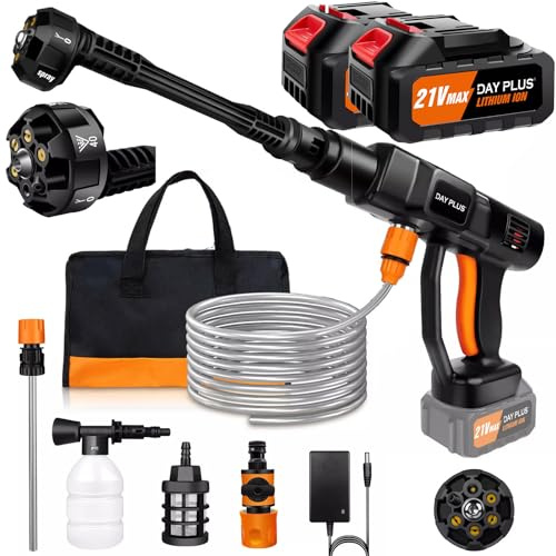 Elektro Hochdruckreiniger 6000W 350 bar FL chenreiniger Dampfstrahler 5000 PSI, 6-in-1 Verstellbarer Düse und 5 m Schlauch für die Reinigung und Bewässerung (Mit 2 Stück 3,0 Ah Akkus)