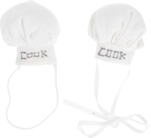 jojofuny 2pcs Mini Plush Chef Hats for Dolls 10-15cm Cooking Accessories with Elastic and Ribbon Bands, Miniature Cook Caps for Doll Dress and Role Play
