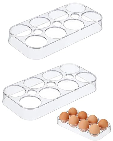 Yotlein 2 stycken transparent äggförvaring i plast, 8 ägg, utrymmesbesparande, ägglåda, praktisk ägghållare för kök och hemorganisation