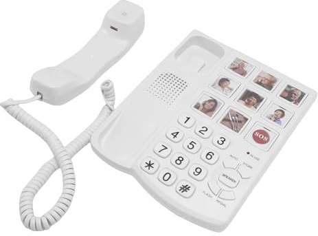 Decumeby Fast Telefon med Sladd, Telefon med 9 Bilder med Stora Knappar, med Justerbar Volym med Snabbval för Gamla Människor