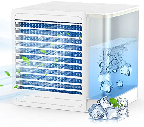 Enfriador de Aire portátil, Enfriador evaporativo con 2 velocidades, luz LED Ajustable y Funcionamiento silencioso para el hogar y la Oficina.