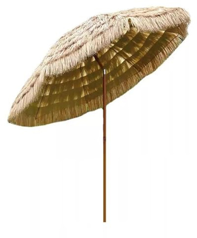 PHQCIV Ombrellone da Terrazza Rustico Tropicale in Paglia, 8 Stecche, Ombrellone Tiki in Paglia Sintetica, Protezione UV, Ombrellone da Esterno per Spiaggia, Giardino, Piscina E Festa(240CM)