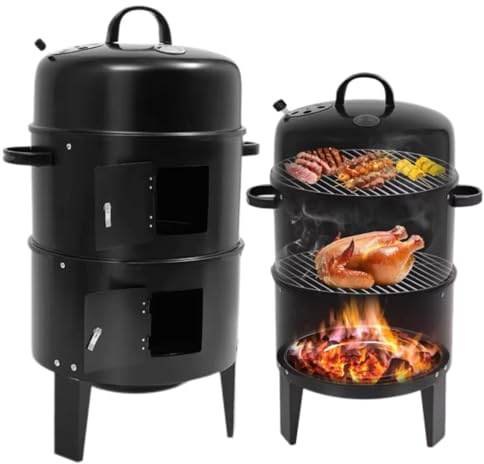 HDPYHDD - Barbecue 3 in 1 a carbonella, Ø 40 cm, 2 livelli, con termometro