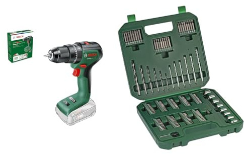 Bosch Perceuse-visseuse à percussion sans fil UniversalImpact 18V-60 (sans batterie, système 18 Volt, dans emballage carton) + Bosch Set de base, 136 pièces (309 x 291 mm) - Amazon Edition