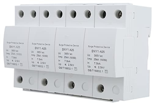 Aramox Protecteur 4P PBT, Dispositif de Protection Enfichable, 385VAC, 100KA, Disjoncteur sur Rail DIN pour Système Photovoltaïque d'armoire de Distribution d'énergie Domestique (25KA)