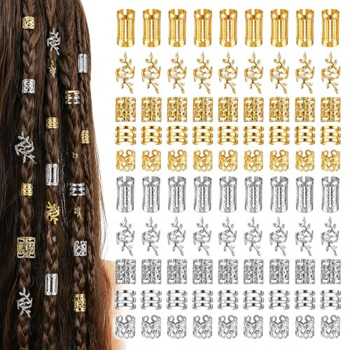 Haarschmuck Festival Haarperlen Gold Zopf Zubehör 100 Stück | Glänzende Haaraccessoires für Zöpfe | Festival, Party und Alltag | vielseitige Styles | für Frauen Männer