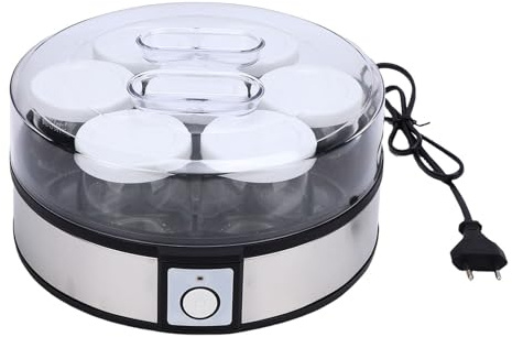 GOWENIC Rostfritt Stål Elektrisk Yoghurtmaskin 20W Multifunktionell Bärbar Hemmagjord Yoghurtmaskin för Yoghurt, Sylt, Glass, Puddingar, med 7 Koppar
