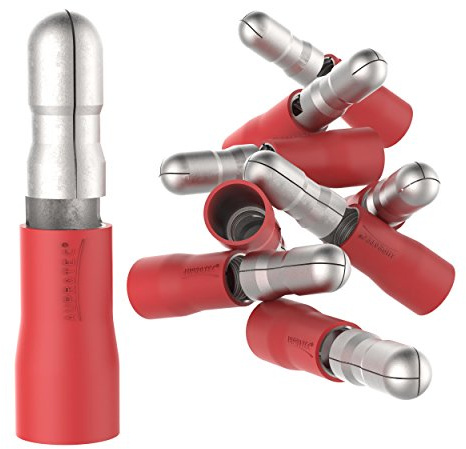 AUPROTEC 100x Connettore Maschio 0,5-1,5 mm² rosso MPD Spina Cilindrica Capicorda Preisolati PVC Connettori Crimp Ottone Stagnato Terminali per Cavi Fili Elettrici