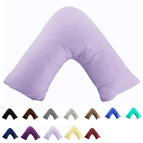 Gyulin 100% Cotton 300 Thread Count Soild Envelope Style V Shaped/Tri/Boomerang Standard Pillow Case Cushion Cover Only Cover No Insert (Light Purple)